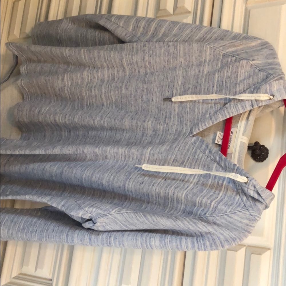 Blue and white striped pullover hoodie